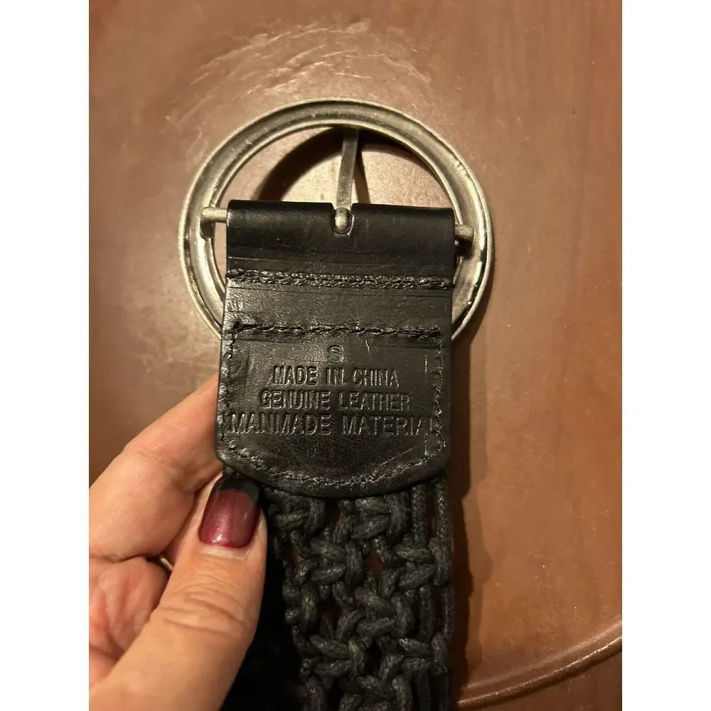 Vintage Genuine Leather Braided Black Belt Size S‎ Boho Western Hippie Cowgirl